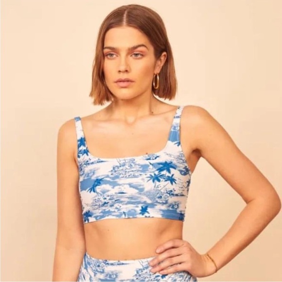 Reformation Harbor Longline Scoop Neck Bikini Top In Island Blue NWT Size Small - Picture 1 of 10